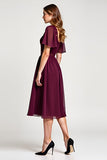 Cabernet A-Line Scoop Mangas con volantes Gasa hasta la rodilla Vestido de la madre de la novia con encaje