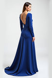 Vestido De Novia De Manga Larga Azul Real Madre De La Novia