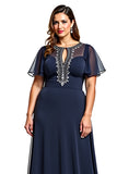 Vaina De Cuello Redondo Azul Marino Recortado Vestido De La Madre De La Novia