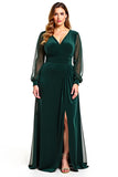 A Line Pine Cuello En V Manga Larga Madre De Vestido De Novia