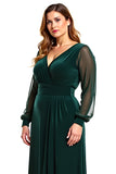 A Line Pine Cuello En V Manga Larga Madre De Vestido De Novia