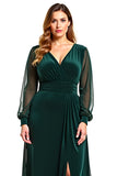 A Line Pine Cuello En V Manga Larga Madre De Vestido De Novia