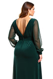A Line Pine Cuello En V Manga Larga Madre De Vestido De Novia