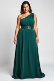 Verde Oscuro De Un Hombro Vaina Largo Madre De Vestido De Novia