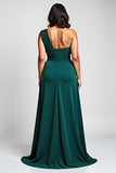 Verde Oscuro De Un Hombro Vaina Largo Madre De Vestido De Novia