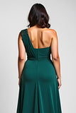 Verde Oscuro De Un Hombro Vaina Largo Madre De Vestido De Novia