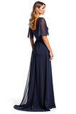 Vestido Azul Marino Manga Corta Vaina Largo Madre De La Novia
