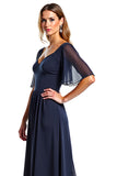 Vestido Azul Marino Manga Corta Vaina Largo Madre De La Novia