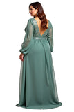 Vaina de Eucalipto Cuello Redondo Vestido Largo Madre De Novia