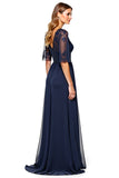 Vaina azul marino Escote en V lentejuelas largo madre de la novia