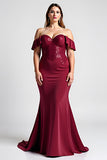 Sirena Borgoña Lentejuelas Off El Hombro Largo Madre De La Novia Vestido