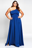 Una línea azul real de un hombro largo madre de la novia vestido
