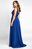 Una línea azul real de un hombro largo madre de la novia vestido