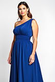 Una línea azul real de un hombro largo madre de la novia vestido