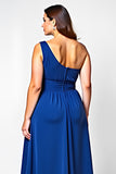 Una línea azul real de un hombro largo madre de la novia vestido