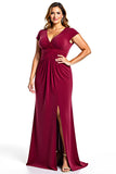 Vestido de la madre de la novia con escote en V burdeos
