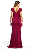 Vestido de la madre de la novia con escote en V burdeos