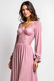 Dusty Rose A Line Cuello en V Vestido de Encaje de Gasa Madre de la Novia