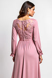 Dusty Rose A Line Cuello en V Vestido de Encaje de Gasa Madre de la Novia