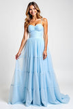 Vestido de dama de honor con tirantes de espagueti de una línea azul cielo