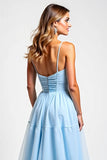 Vestido de dama de honor con tirantes de espagueti de una línea azul cielo