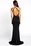 Vestido sirena halter de corbata negra con abertura