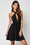 Halter A Line Vestido Negro Ahuecado