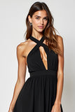 Halter A Line Vestido Negro Ahuecado