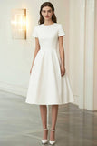 Jacquard marfil Vestido formal midi midi de cuello redondo y manga corta