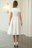 Jacquard marfil Vestido formal midi midi de cuello redondo y manga corta