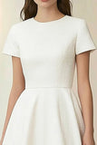 Jacquard marfil Vestido formal midi midi de cuello redondo y manga corta