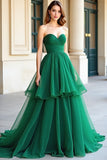 Organza verde Una línea Sweetheart Vestido de Fiesta Plisado