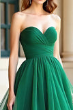 Organza verde Una línea Sweetheart Vestido de Fiesta Plisado