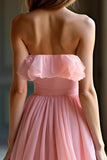 Organza Rosa A Line Sweetheart Ruffles A Line Vestido de Fiesta