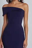 Vestido formal de crepé azul marino con abertura