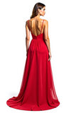 Vestido formal de gasa asimétrico rojo A Line con volantes