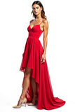 Vestido formal de gasa asimétrico rojo A Line con volantes