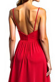 Vestido formal de gasa asimétrico rojo A Line con volantes