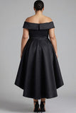 Vestido formal negro de satén de talla grande Línea A