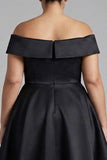 Vestido formal negro de satén de talla grande Línea A