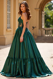 Tirantes de espagueti verde oscuro Vestido de fiesta de satén