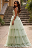 Vestido de fiesta largo con lentejuelas y tirantes de espagueti verde claro brillante con lentejuelas