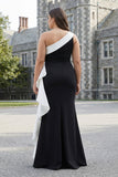 Vestido largo de sirena negra con volantes y talla grande de un hombro y flor 3D