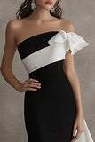 Vestido largo de corbata negra con volantes de un hombro sirena