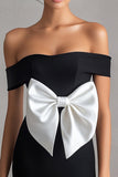 Bodycon Off The Shoulder Bow Vestido Corto Negro