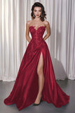 Vestido de fiesta largo de satén Novia de línea A negro con apliques de encaje