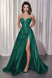 Vestido de fiesta largo de satén Novia de línea A negro con apliques de encaje