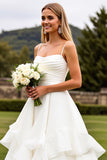 Vestido de novia fruncido marfil con volantes de una línea