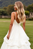 Vestido de novia fruncido marfil con volantes de una línea