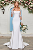 Vestido de novia de encaje sirena elástico en satén marfil